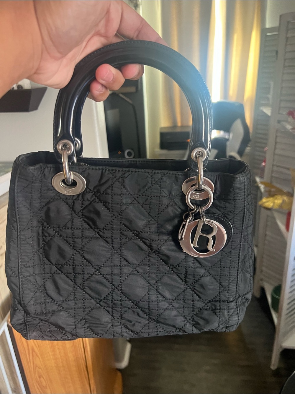 Lady Dior Nylon Cannage Medium handbag with silver hardware